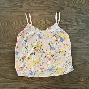 Women's S Pink Floral Cami Tank Top Adjustable Spaghetti Straps Sleeveless